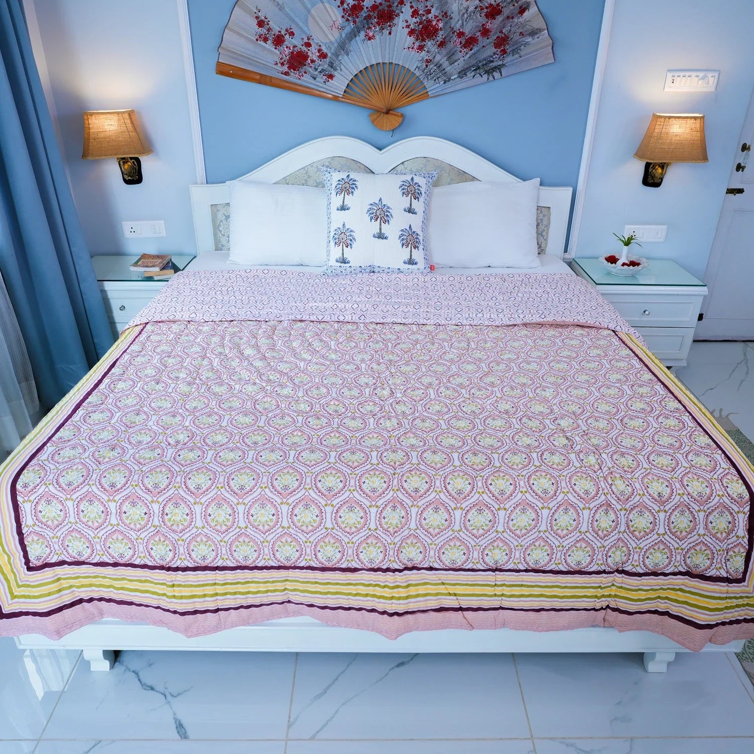 All Season Jaipuri AC Quilt | 100% Pure Cotton | Block Print | Double Bed - Chayanika